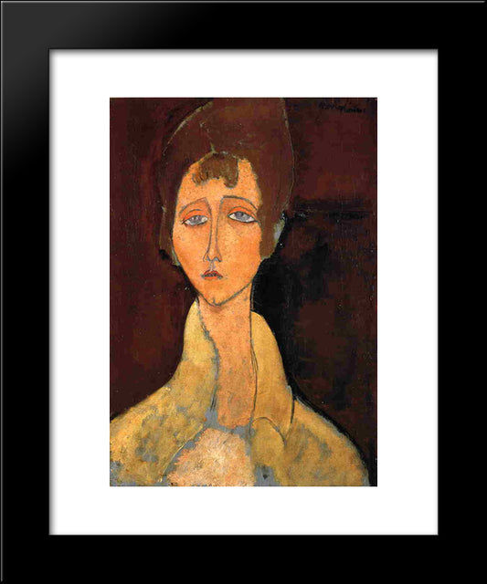 Woman With White Coat 20x24 Black Modern Wood Framed Art Print Poster by Modigliani, Amedeo