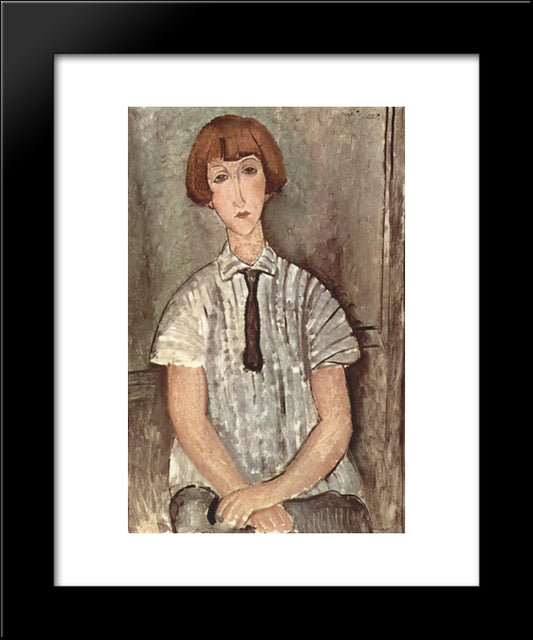 Young Girl In A Striped Shirt 20x24 Black Modern Wood Framed Art Print Poster by Modigliani, Amedeo