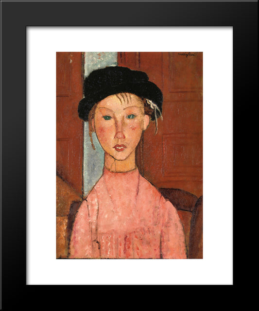 Young Girl In Beret 20x24 Black Modern Wood Framed Art Print Poster by Modigliani, Amedeo