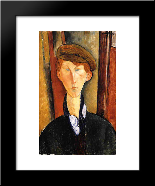 Young Man With Cap 20x24 Black Modern Wood Framed Art Print Poster by Modigliani, Amedeo