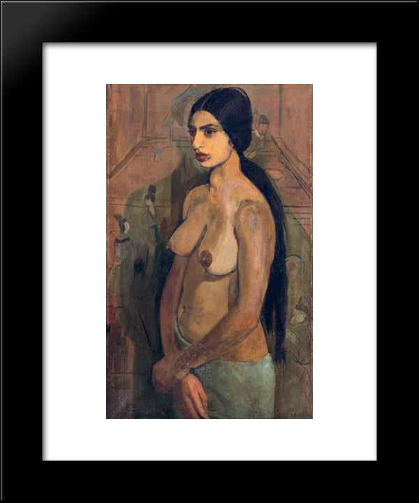 Self Portrait As Tahitian 20x24 Black Modern Wood Framed Art Print Poster by Sher Gil, Amrita