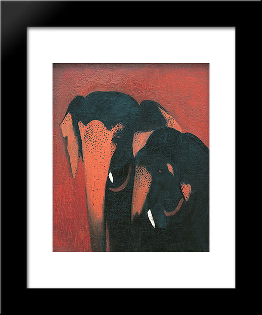 Two Elephants 20x24 Black Modern Wood Framed Art Print Poster by Sher Gil, Amrita