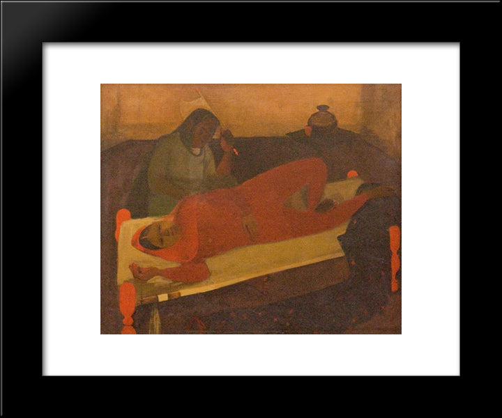 Woman On Charpai 20x24 Black Modern Wood Framed Art Print Poster by Sher Gil, Amrita