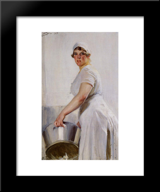 A Kitchen Maid 20x24 Black Modern Wood Framed Art Print Poster by Zorn, Anders