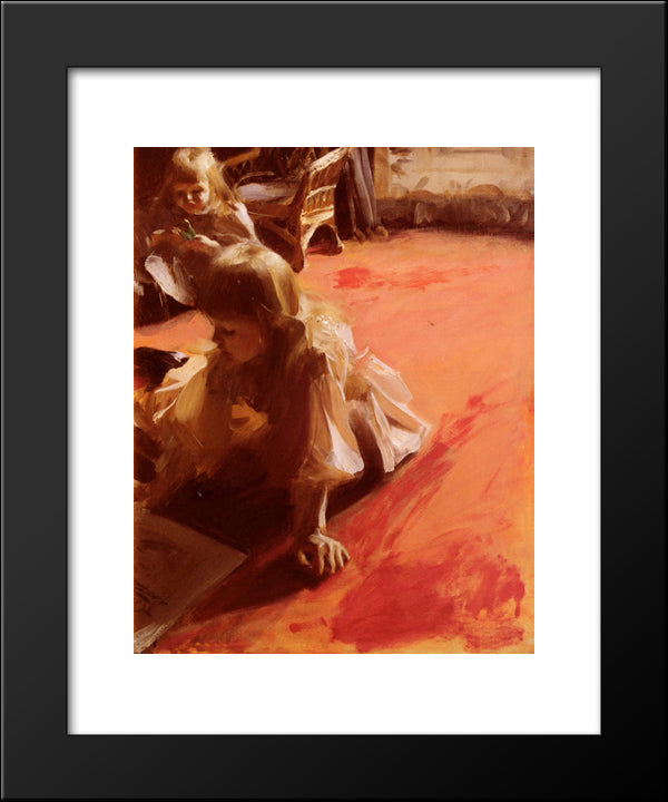 A Portrait Of The Daughters Of Ramon Subercasseaux 20x24 Black Modern Wood Framed Art Print Poster by Zorn, Anders