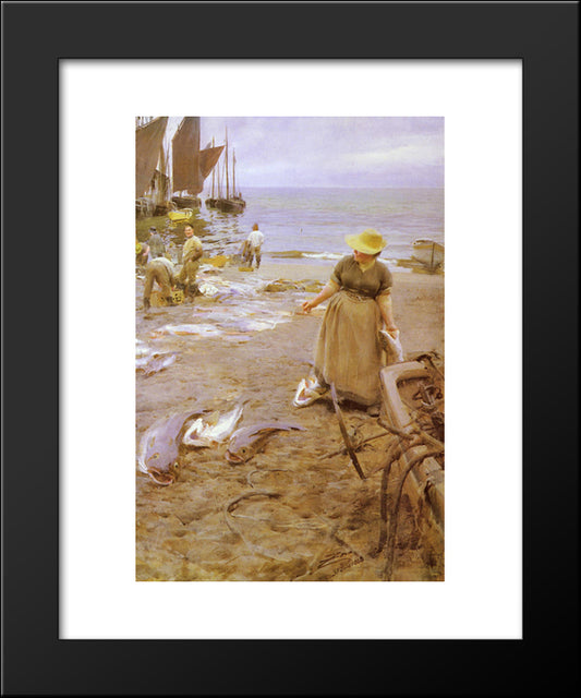 Fish Market In St Ives 20x24 Black Modern Wood Framed Art Print Poster by Zorn, Anders