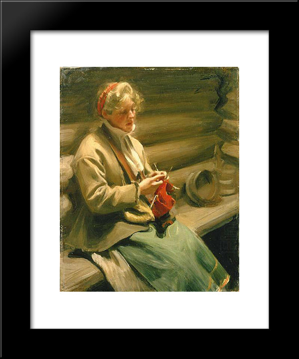Girl Knitting 20x24 Black Modern Wood Framed Art Print Poster by Zorn, Anders