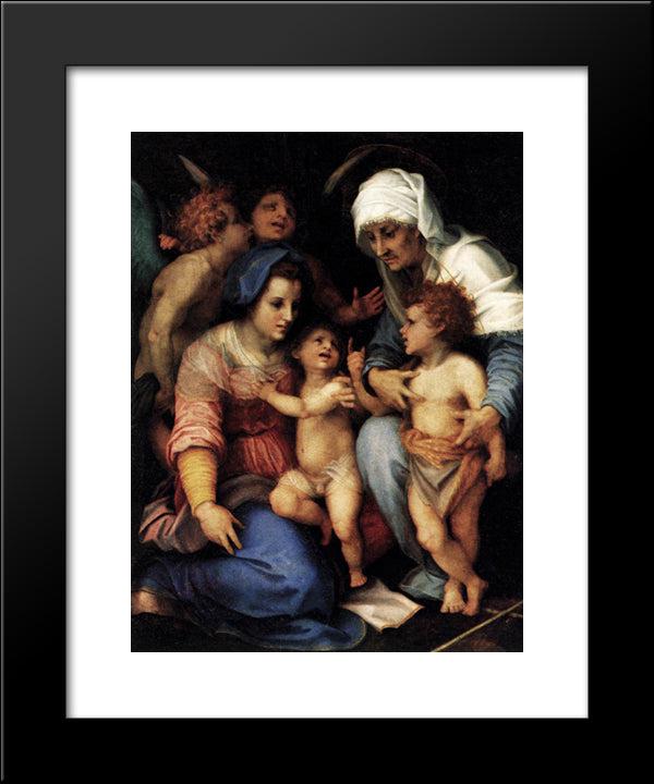 Madonna And Child With St. Elisabeth, The Infant St. John, And Two Angels 20x24 Black Modern Wood Framed Art Print Poster by Sarto, Andrea del