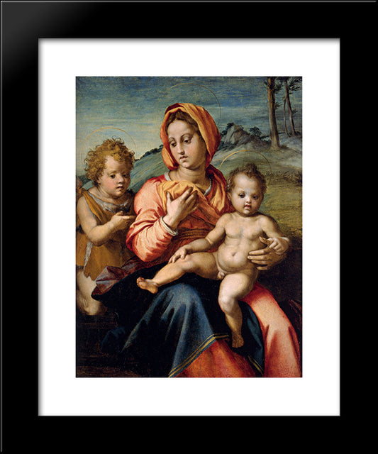 Madonna And Child With The Infant Saint John In A Landscape 20x24 Black Modern Wood Framed Art Print Poster by Sarto, Andrea del