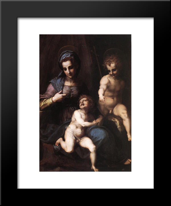 Madonna And Child With The Young St. John 20x24 Black Modern Wood Framed Art Print Poster by Sarto, Andrea del