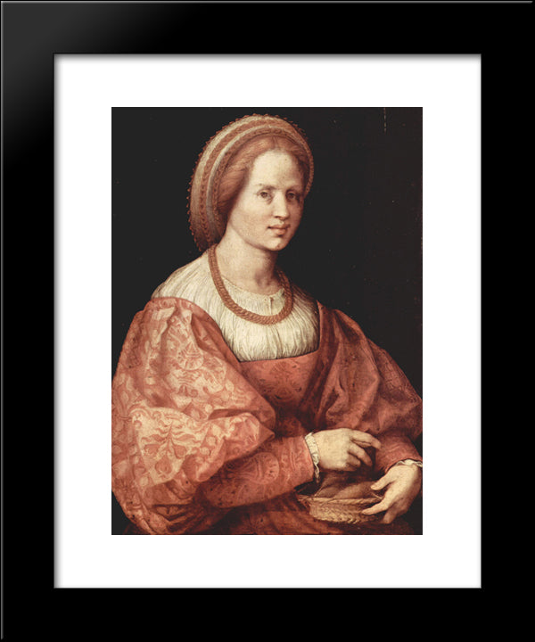 Portrait Of A Lady With Spindle Cup 20x24 Black Modern Wood Framed Art Print Poster by Sarto, Andrea del