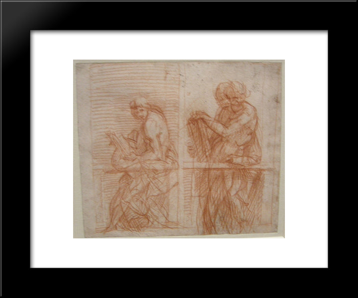 Study Of The Figures Behind A Balustrade 20x24 Black Modern Wood Framed Art Print Poster by Sarto, Andrea del