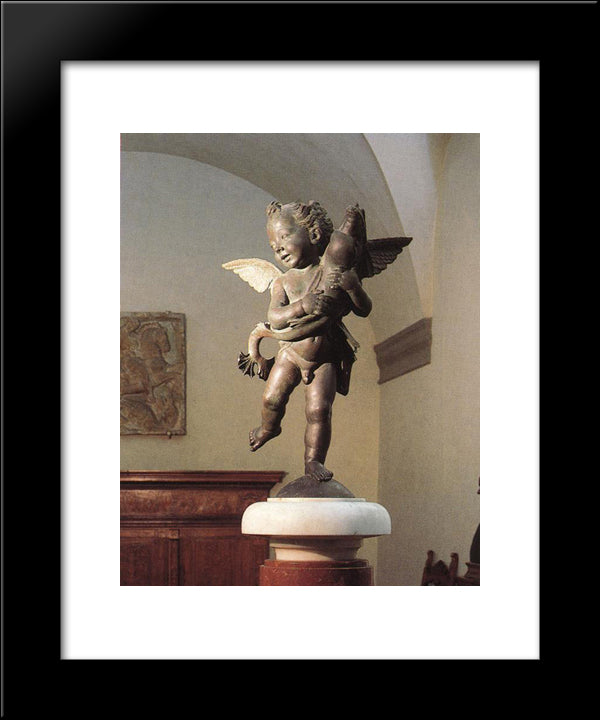 Putto With Dolphin 20x24 Black Modern Wood Framed Art Print Poster by Verrocchio, Andrea del