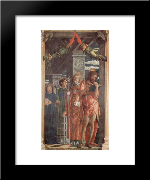 Altarpiece Of San Zeno In Verona, Right Panel Of St. Benedict, St. Lawrence, St. Gregory And St. John The Baptist 20x24 Black Modern Wood Framed Art Print Poster by Mantegna, Andrea