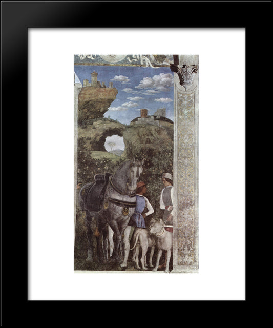 Horse And Groom With Hunting Dogs, From The Camera Degli Sposi Or Camera Picta(Detail) 20x24 Black Modern Wood Framed Art Print Poster by Mantegna, Andrea