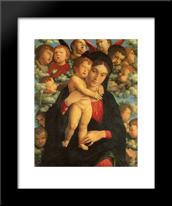 Madonna And Child With Cherubs 20x24 Black Modern Wood Framed Art Print Poster by Mantegna, Andrea