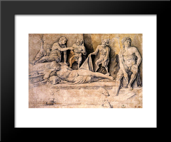 Mythological Scene, Metamorphoses Of Amymone 20x24 Black Modern Wood Framed Art Print Poster by Mantegna, Andrea