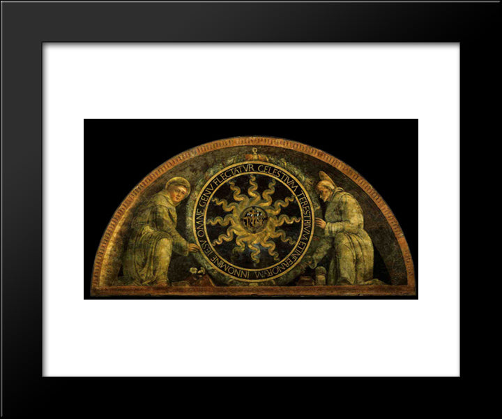 Saint Anthony Of Padua And St. Bernardine Of Siena Presenting The Monogram Of Christ 20x24 Black Modern Wood Framed Art Print Poster by Mantegna, Andrea