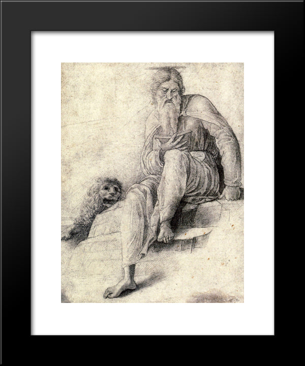Saint Jerome Reading With The Lion 20x24 Black Modern Wood Framed Art Print Poster by Mantegna, Andrea