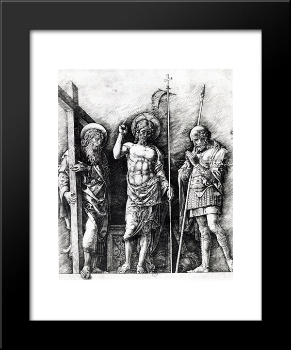 The Resurrected Christ Between St. Andrew And Longinus 20x24 Black Modern Wood Framed Art Print Poster by Mantegna, Andrea