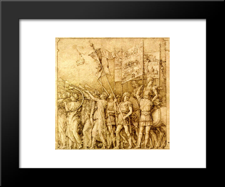 Trumpeters, Carrying Flags And Banners 20x24 Black Modern Wood Framed Art Print Poster by Mantegna, Andrea