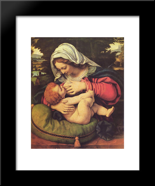 The Virgin Of The Green Cushion 20x24 Black Modern Wood Framed Art Print Poster by Solario, Andrea