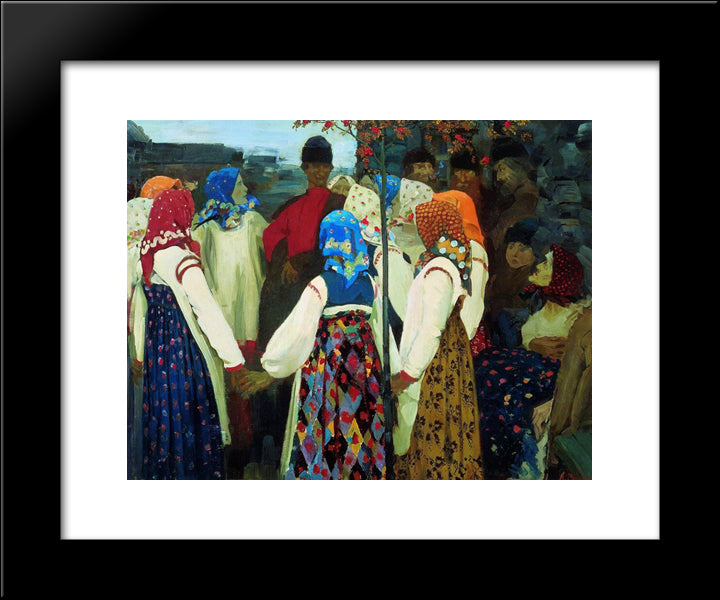 A Young Man Breaking Into The Girls Dance, And The Old Women Are In Panic 20x24 Black Modern Wood Framed Art Print Poster by Ryabushkin, Andrei