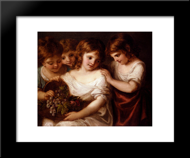 Four Children With A Basket Of Fruit 20x24 Black Modern Wood Framed Art Print Poster by Kauffman, Angelica