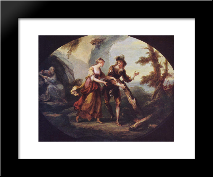 Scene With Miranda And Ferdinand 20x24 Black Modern Wood Framed Art Print Poster by Kauffman, Angelica