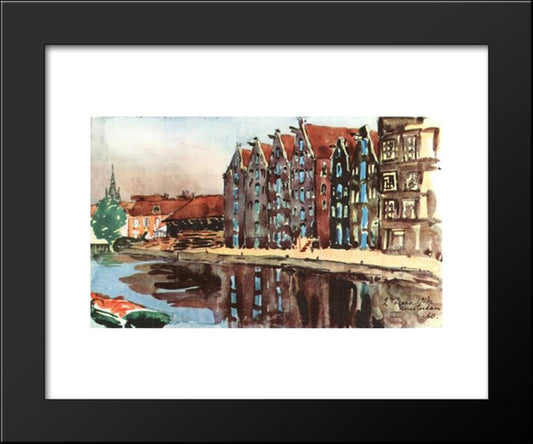 Amsterdam. The Old Warehouses. 20x24 Black Modern Wood Framed Art Print Poster by Ostroumova Lebedeva, Anna