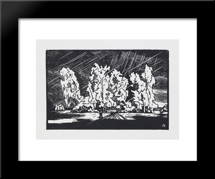 Group Of Trees Near The White Birch 20x24 Black Modern Wood Framed Art Print Poster by Ostroumova Lebedeva, Anna