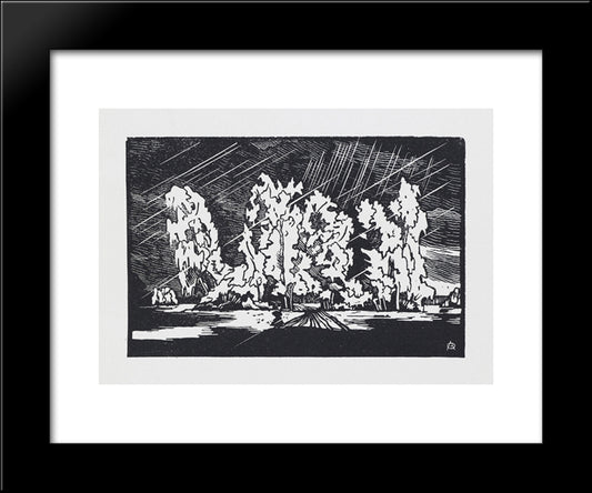 Group Of Trees Near The White Birch 20x24 Black Modern Wood Framed Art Print Poster by Ostroumova Lebedeva, Anna