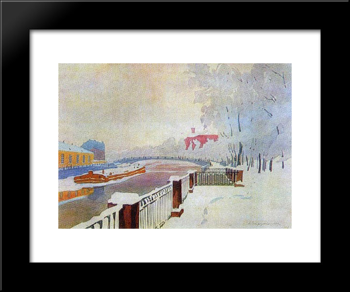 Leningrad. Fontanka And The Summer Garden In Frost. 20x24 Black Modern Wood Framed Art Print Poster by Ostroumova Lebedeva, Anna