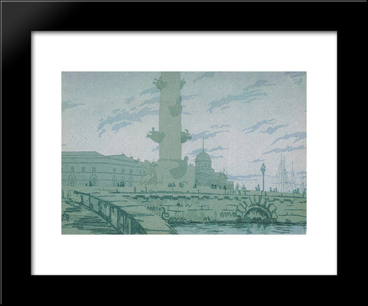 Petersburg. Rostral Column And Customs. 20x24 Black Modern Wood Framed Art Print Poster by Ostroumova Lebedeva, Anna