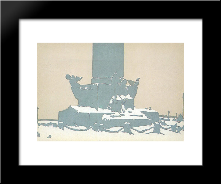 Petersburg. Rostral Column Under The Snow. 20x24 Black Modern Wood Framed Art Print Poster by Ostroumova Lebedeva, Anna
