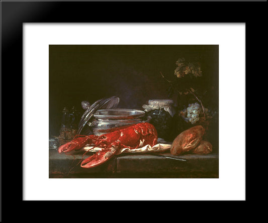 Still Life With Lobster 20x24 Black Modern Wood Framed Art Print Poster by Vallayer Coster, Anne