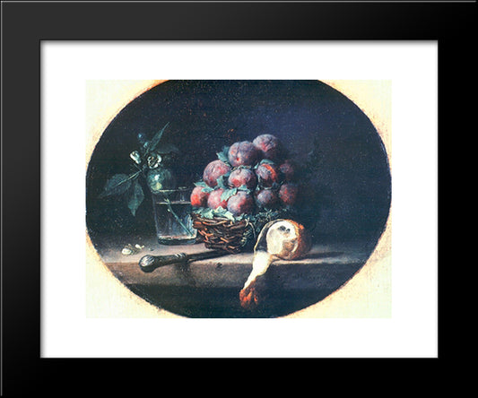Still Life With Plums And A Lemon 20x24 Black Modern Wood Framed Art Print Poster by Vallayer Coster, Anne