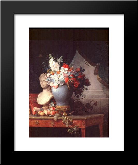 Vase Of Flowers With A Bust Of Flora 20x24 Black Modern Wood Framed Art Print Poster by Vallayer Coster, Anne