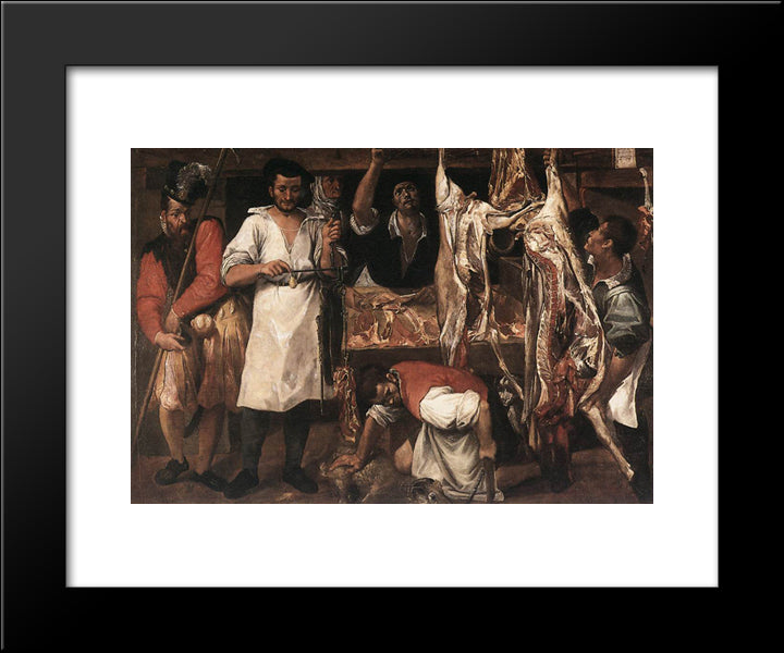 Butcher'S Shop 20x24 Black Modern Wood Framed Art Print Poster by Carracci, Annibale