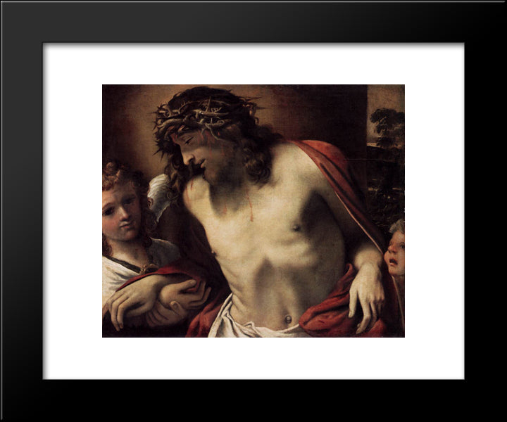 Christ Wearing The Crown Of Thorns, Supported By Angels 20x24 Black Modern Wood Framed Art Print Poster by Carracci, Annibale