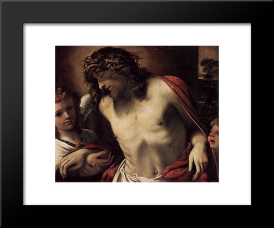 Christ Wearing The Crown Of Thorns, Supported By Angels 20x24 Black Modern Wood Framed Art Print Poster by Carracci, Annibale