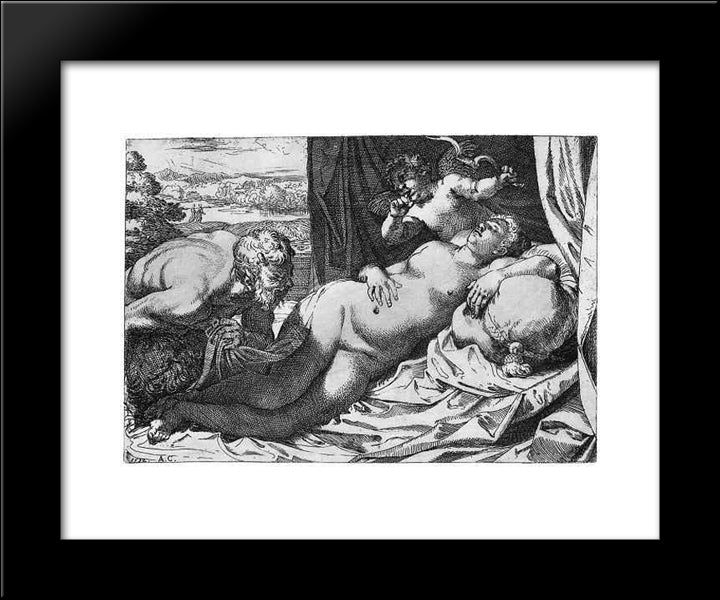 Jupiter And Antiope 20x24 Black Modern Wood Framed Art Print Poster by Carracci, Annibale