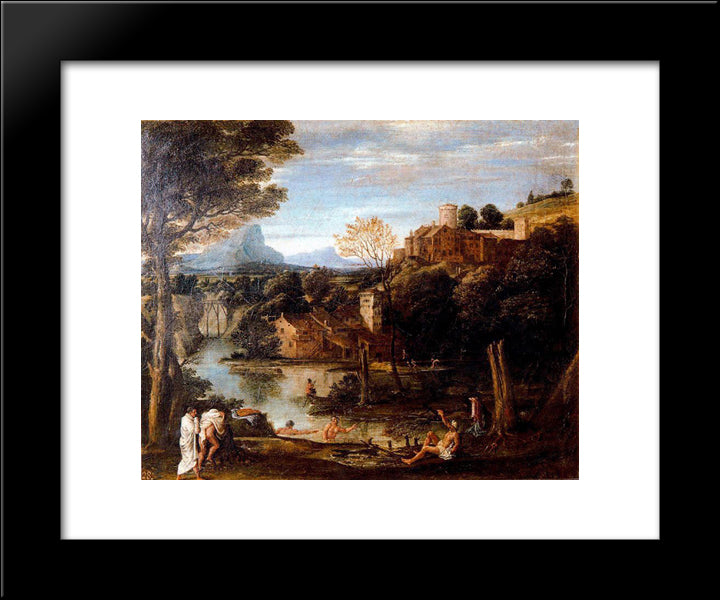 Landscape With Bathers 20x24 Black Modern Wood Framed Art Print Poster by Carracci, Annibale