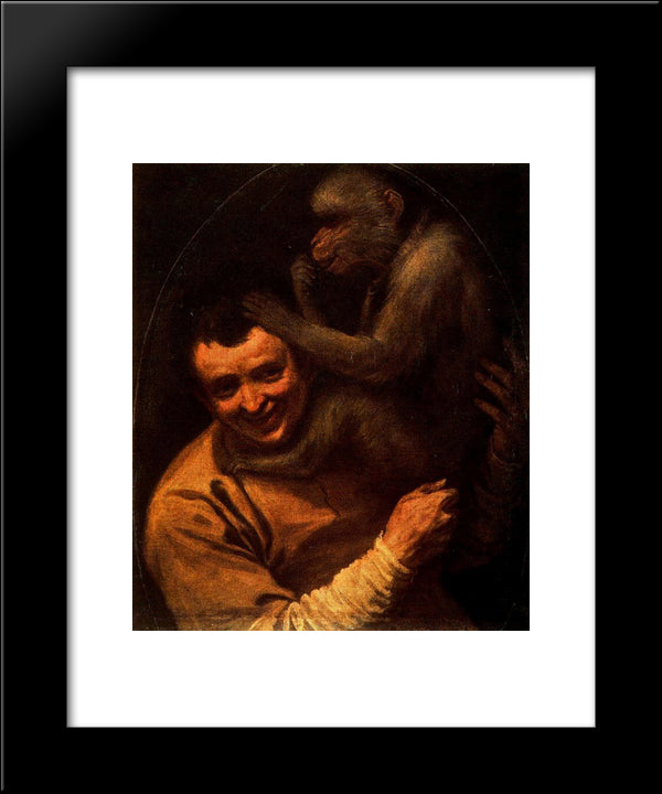 Man With Monkey 20x24 Black Modern Wood Framed Art Print Poster by Carracci, Annibale