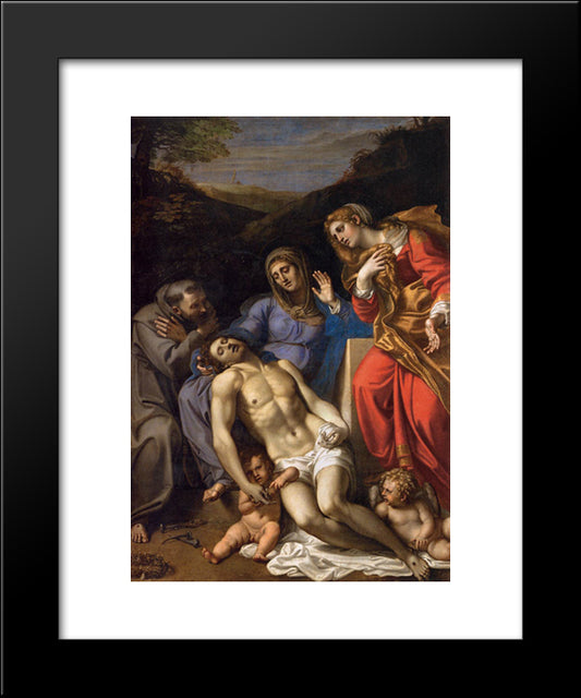 Pieta With St Francis And Mary Magdalene 20x24 Black Modern Wood Framed Art Print Poster by Carracci, Annibale