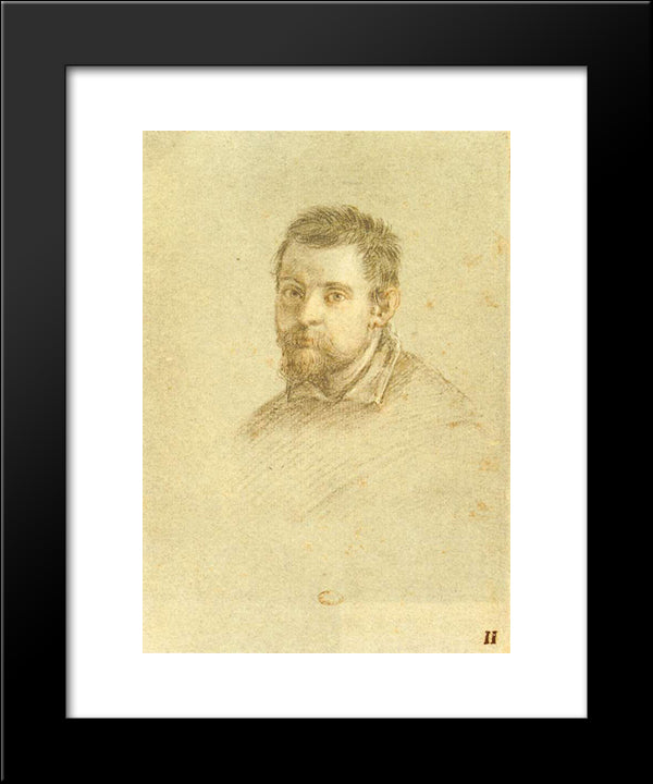 Portrait Of Annibale Carracci 20x24 Black Modern Wood Framed Art Print Poster by Carracci, Annibale