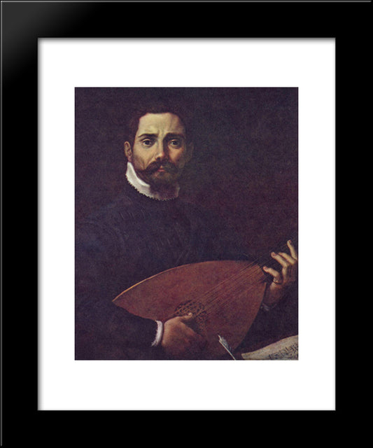 Portrait Of Giovanni Gabrieli With The Lute 20x24 Black Modern Wood Framed Art Print Poster by Carracci, Annibale