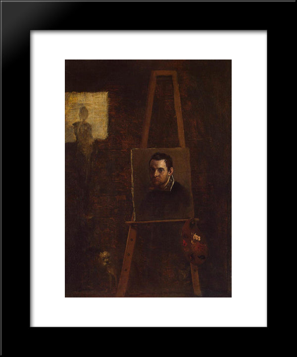 Self-Portrait On An Easel In A Workshop 20x24 Black Modern Wood Framed Art Print Poster by Carracci, Annibale