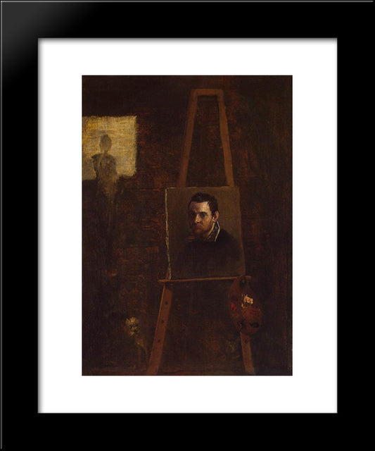 Self-Portrait On An Easel In A Workshop 20x24 Black Modern Wood Framed Art Print Poster by Carracci, Annibale