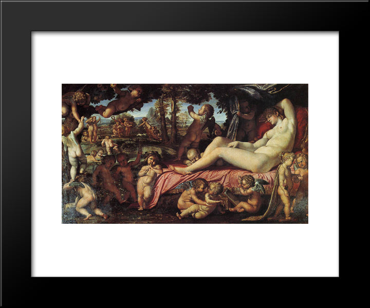 Sleeping Venus 20x24 Black Modern Wood Framed Art Print Poster by Carracci, Annibale